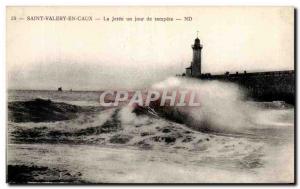 Old Postcard Saint Valery En Caux La Jetee A Day Storm