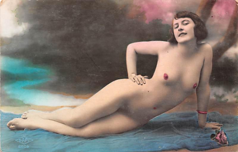 French Tinted Nude Old Vintage Antique Post Card Unused