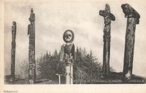 WRANGELL ALASKA~NATIVE AMERICAN INDIAN TOTEMS~1900s WINTER & POND PHOTO POSTCARD
