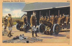 Anti Aircraft Wheeled Gun Battery Inspection Military WWII linen postcard