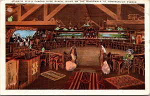Linen Postcard Interior of Atlantic City's Famous Dude Ranch in New Jersey