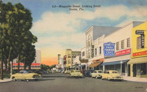 Ocala FL Magnolia Street Drug Store Storefronts Old Cars Postcard
