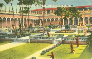 Corner at Court of Ringling Art Museum Sarasota Florida FL 1955 Linen Postcard