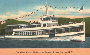 Vintage Postcard Motor Vessel Mohican Beautiful Lake George New York Country Pub