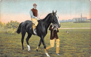 Race Horse Jockey Thoroughbred & attendant 1910c postcard