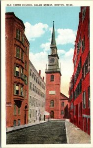 Vtg Boston Massachusetts MA Old North Church Salem Street 1920s Unused Postcard