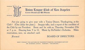 Union League Club of Los Angels Los Angeles, California USA Unused 