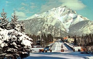 Canada Banff Main Street Showing Cascade Mountains In Background In Winter