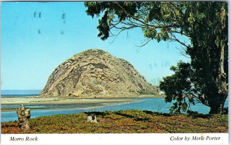 2 POSTCARDS of MORRO BAY, CA California  MORRO ROCK & HARBOR PM 1967,88