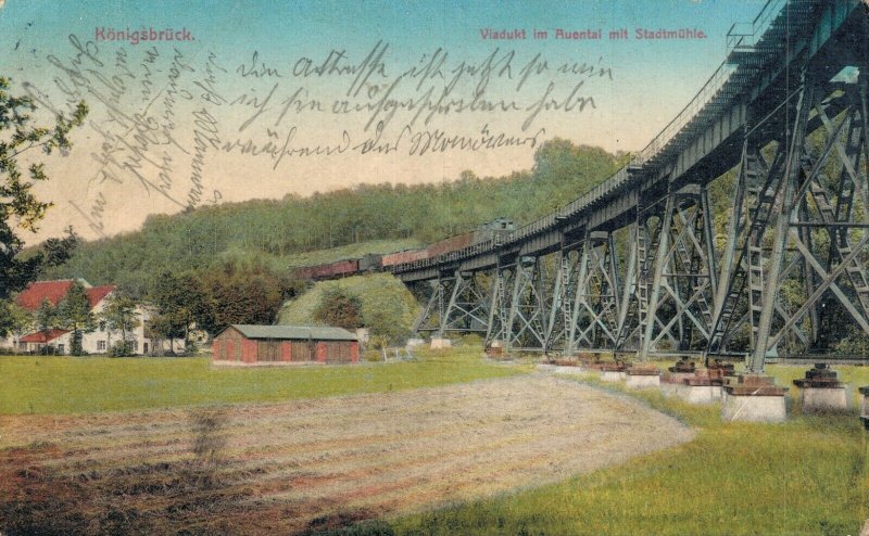 Germany Königsbrück Viadukt im Auental mit Stadtmühle Train Postcard 07.20 