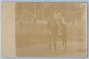 c1910's Black Americana Ride On Horse RPPC Photo Unposted Antique Postcard