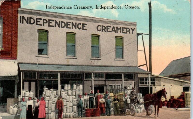 INDEPENDENCE, OR Oregon  Independence CREAMERY- PAILS, WAGON  c1910s  Postcard