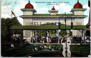 VINTAGE POSTCARD HELL GATE SCENE AT RIVERVIEW AMUSEMENT PARK CHICAGO ILL 1908