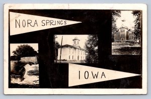 J96/ Nora Springs Iowa RPPC Pennant Postcard c1910 School Seminary 342