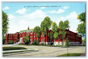c1940's St. John's Hospital Exterior Roadside Springfield Missouri MO Postcard