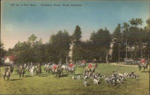 Southern Pines NC Start of Fox Hunt Hand Colored Postcard