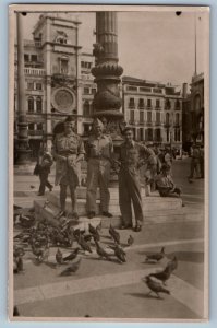 Venice Veneto Italy Postcard WW2 Soldiers Dove Monument 1945 RPPC Photo