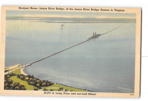 Virginia VA Postcard 1930-1950 Newport News James River Bridge Aerial View