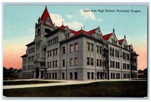 Portland Oregon OR Postcard East Side High School Building Scene c1910s Antique