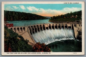 Postcard Clarion PA c1925 Lake to Sea Highway Piney Dam & Spillway Clarion River