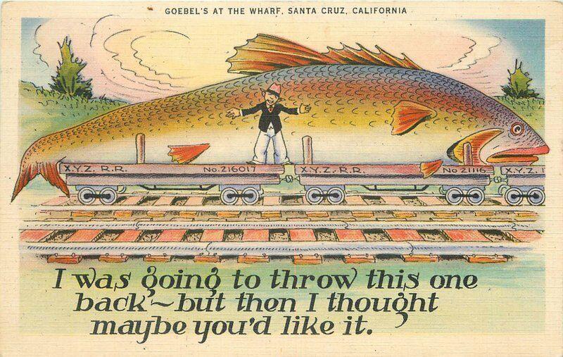Comic Humor Fishing Exaggeration 1940s Postcard railroad 1305 | Topics - Cartoons & Comics - Comics, Postcard / HipPostcard Comic Humor Fishing Exaggeration 1940s Postcard railroad 1305 | Topics - Cartoons & Comics - Comics, Postcard / HipPostcard