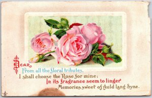 1912 Pink Roses Bouquet Floral Tributes Greetings Wishes Card Posted Postcard