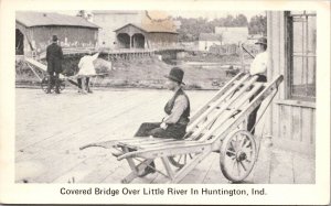 Covered Bridge on South Jefferson Over Little River, Huntington IN Postcard U70