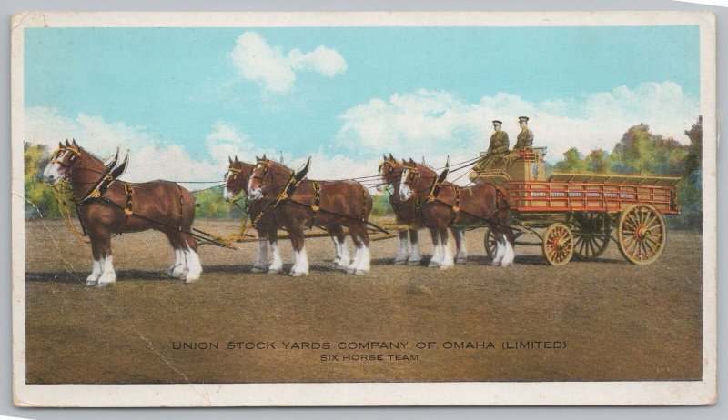 Omaha Nebraska~Team Of Six Clydesdales~Wagon~Union Stock Yards Co Of Omaha~1920s 