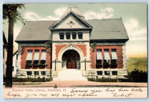 1907 Randolph Vermont VT Vintage Postcard Kimball Public Library Building Posted