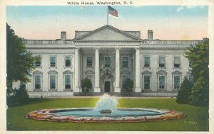 Washington, DC White House Fountain & Flag, White Border Postcard, Reynolds