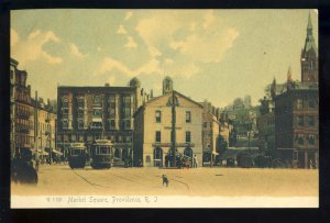 Providence, Rhode Island/RI Postcard, Market Square, Trolleys