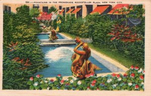 Vintage Postcard Fountains In The Promenade Rockefeller Plaza New York City NY 