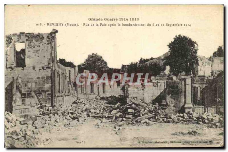 Postcard Old Army Revigny Street of Peace after the bombing