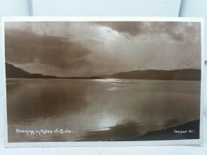 Vintage RP Postcard Evening Sun Setting over  the Kyles of Bute Scotland 1953