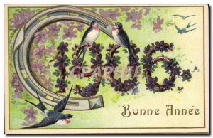 Old Postcard Fantasy Flowers Swallows Year 1906