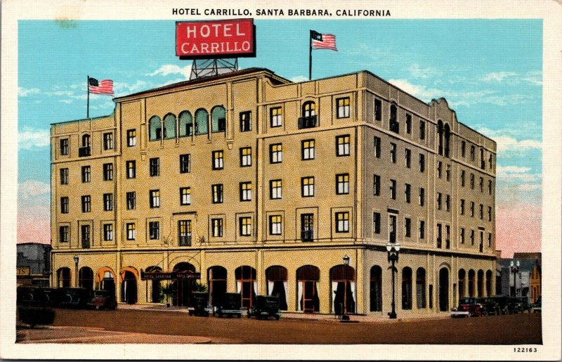 USA Hotel Carrillo Santa Barbara California Linen Postcard 09.93