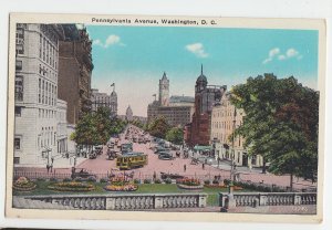 P3128 old postcard busy pennysylvania ave traffic scene etc washington DC