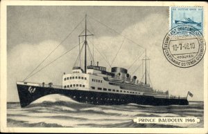 Diesel Powered Passenger / Mail Ship Prince Baudouin 1946 Vintage Postcard
