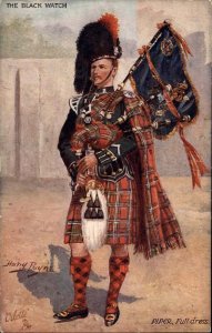 Harry Payne Tuck Scotch Pipers Scotland Bagpiper in Full Dress c1910  Postcard
