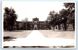RPPC NEW LONDON, Wisconsin WI ~ HIGH SCHOOL Waupaca County c1940s Postcard