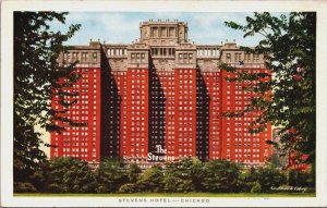 Stevens Hotel Chicago Illinois Linen Postcard C100