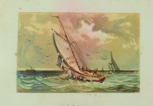 1880's Victorian Trade Card Queen Table Syrup Sea Sailboats P81