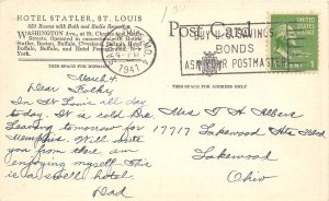 St. Louis Missouri 1941 Postcard Hotel Staler