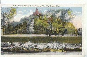 America Postcard - Cedar Mount, Waterfall & Canoes, Belle Isle, Detroit - 16266A