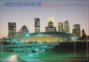 Minnesota Minneapolis Skyline At Dusk Showing Hubert H Humphrey Metrodome Sta...