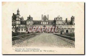 Old Postcard Palace of Fontainebleau main façade and staircase Horseshoe