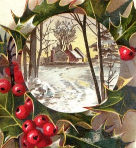 1880s Victorian Christmas Trade Cards Poems Holly Berries Set Of 4 F11