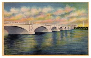 Postcard DC Arlington Memorial Bridge, Lincoln Memorial and Jefferson Monument