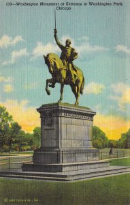 Entrance to Washington Park, Chicago, George Washington Monument, Old Postcard