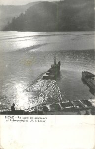 Sailing vessels navigation related postcard Romania Bicaz lake transport barges